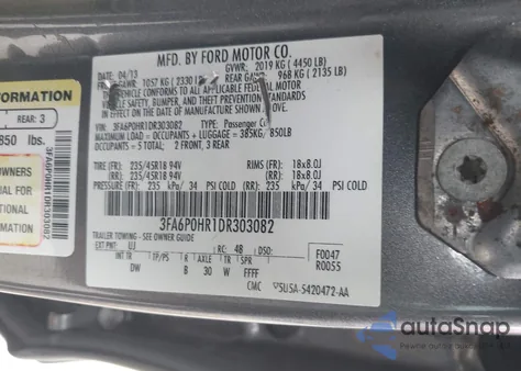 2013 Ford Fusion Se from USA, damaged, VIN 3FA6P0HR1DR303082